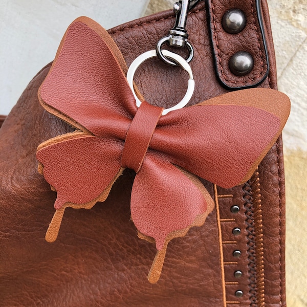 Brown Leather Butterfly Keychain, Butterfly Purse Charm, Butterfly Bag Charm, Leather Butterflies Ornament, Key Chain, Mother's Day