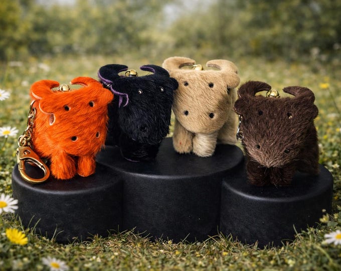 Leather Cow Keychain – Handmade Cow Bag Charm – Cute Leather Animal Keyring – Fun Gift for Cow Lovers