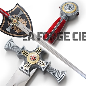 Templar Sword Knight Sword Templar Sword Red Version + Wooden Display Templar Sword Templars Sword