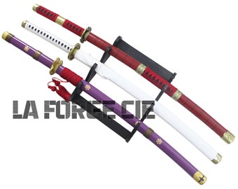 Confezione da 3 katane in acciaio: spada di Zoro + supporto espositivo