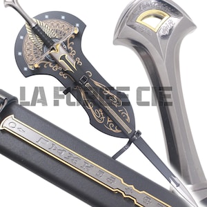 Anduril Sword Medieval Sword + Scabbard + Plaque Fantasy Sword Medieval Sword Decoration Medieval Swords Elven Sword