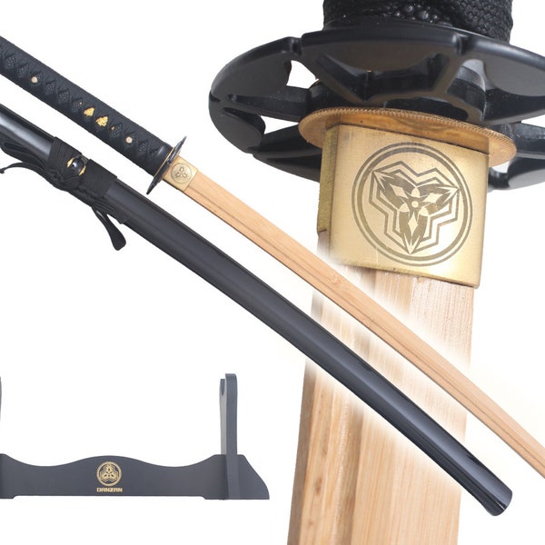 Danzan Katana Ankoku Wooden Saber Training Sword Wooden Blade + Wooden Display Katana Samurai Wooden Katana Wooden Sword Training Sword