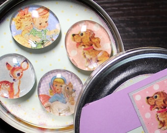 Vintage Style Magnets: Retro Clear Stone Fridge Magnets - Set of 5