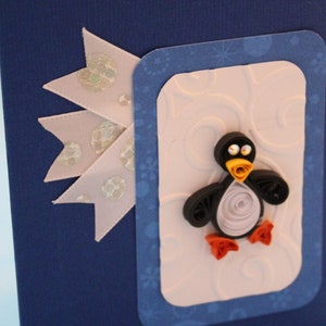 Quilled Penguin Card, Quilled Christmas Card, Winter Card, Bird Card, Quilled Art, Paper Art, Blank Inside Card, Fun Card, Holiday Card