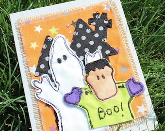 Ghost/Frankenstein/Haunted House Card, Halloween Card, Blank Inside Card, Toy Card, Fall Card, Trick or Treat Card, Puppet Card