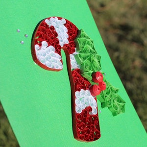 Cartão de bastão de doces acolchoado, cartão de Natal, cartão de bastão de doces, cartão de férias, cartão de lembrança, cartão de felicitações, arte acolchoada, arte em papel