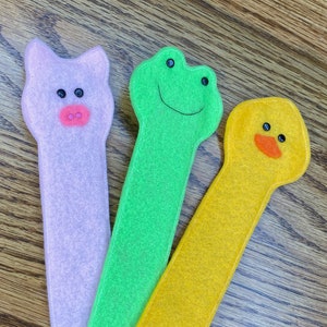 3 Animal Bookmarks, Duck Bookmark, Frog Bookmark, Pig Bookmark, 3 Bookmarks, Fun Felt Bookmarks, Gift for Girl, Gift for Boy