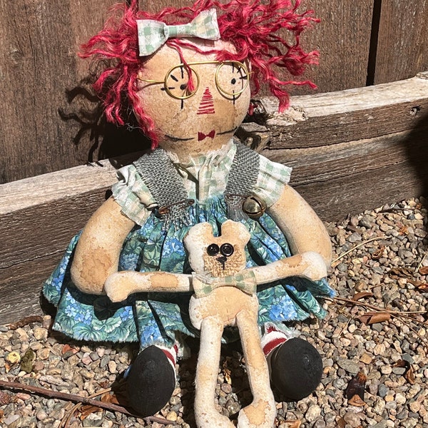 Rag Doll, Primitive Inspired Rag Doll, Handmade Rag Doll, 14.5" Rag Doll, Ready to Ship Rag Doll
