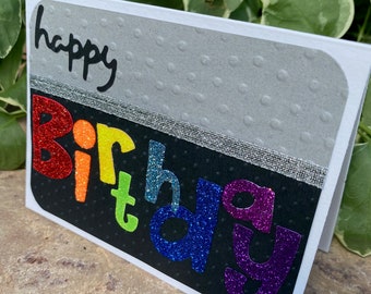 Biglietto di compleanno glitterato: biglietto di auguri fatto a mano, interno vuoto
