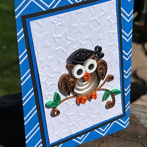 Tarjeta de graduación, tarjeta con búho hecha a mano, tarjeta de graduación con búho, tarjeta de recuerdo hecha a mano, tarjeta de celebración, linda tarjeta con búho, tarjeta con búho