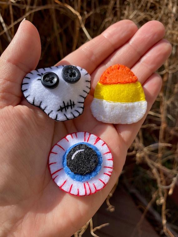 Felt Halloween Magnet Set: Skull, Candy Corn, Eyeball Refrigerator