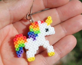 Unicorn Keychain, Double Sided, Perler Bead Keychain, Fuse Bead Charm, Perler Bead Charm, Fuse Bead Keychain, Zipper Charm, Backpack Charm