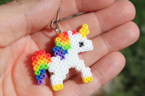 Unicorn Keychain, Double Sided, Perler Bead Keychain, Fuse Bead