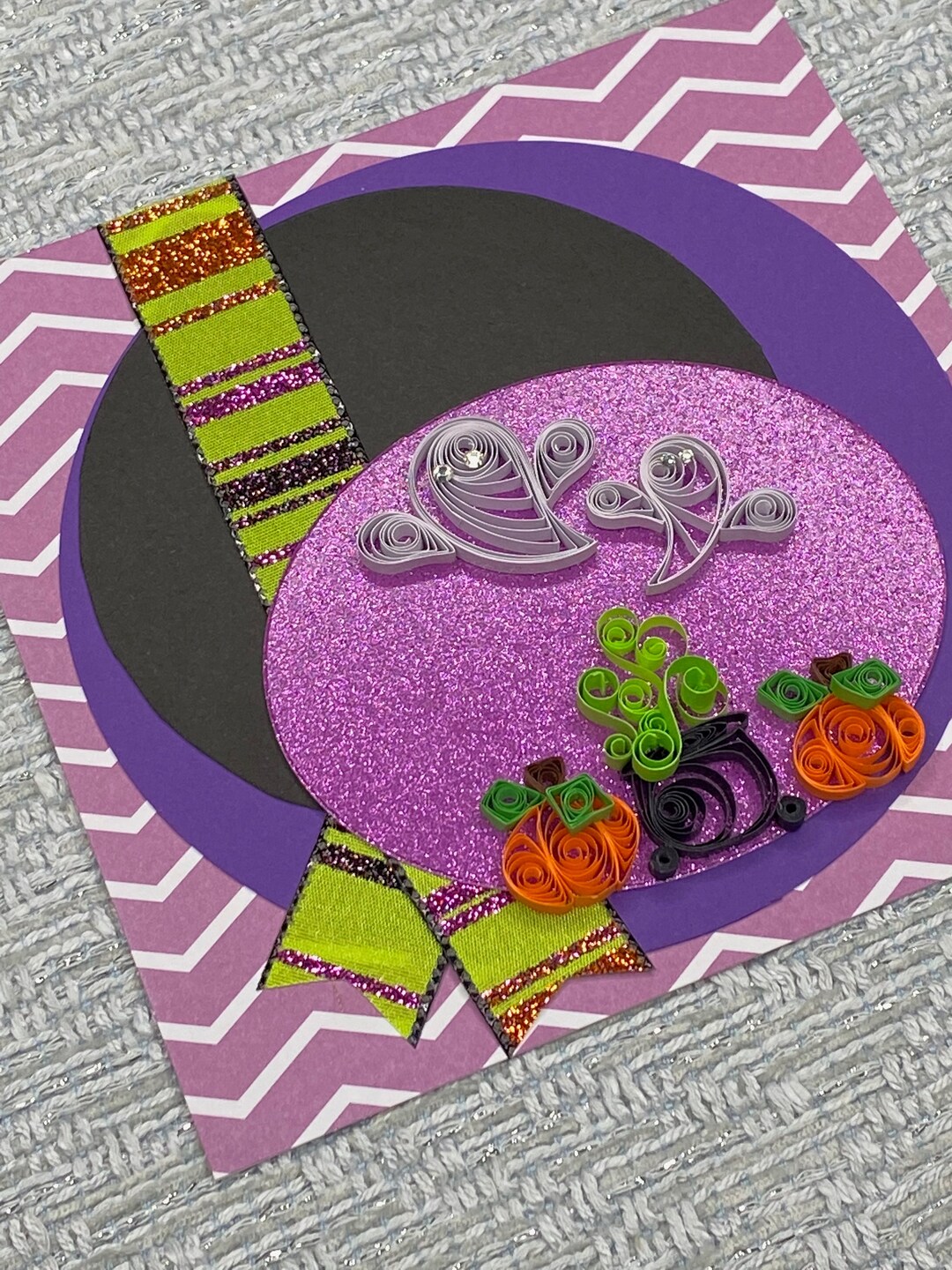 Quilled Halloween Card, Fall Card, Ghost Card, Cauldron, Pumpkins