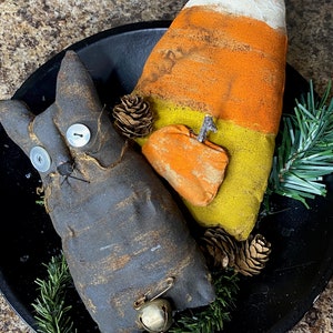 Primitive Katze/Candy Corn/Kürbis, Primitive Katze, Primitive Candy Corn, Primitive Halloween Dekoration, Halloween Deko, Country Primitives