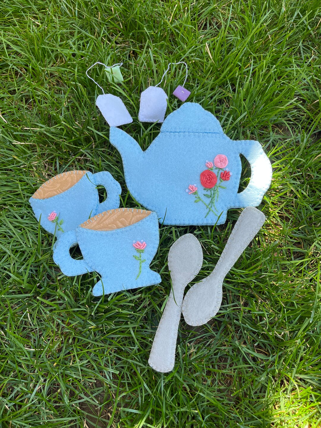 Handmade Blue Felt Tea Set: Pretend Play Tea for Two - Etsy