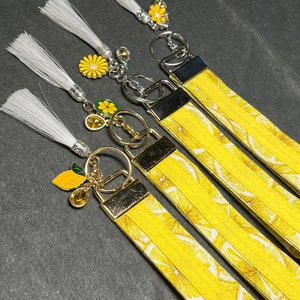 Charming Lemon Key Fob Wristlet, Key Fob Wristlet, Key Fob with Charms, Keychain, Fabric Key Fob, Wrist Lanyard, Fabric Keychain
