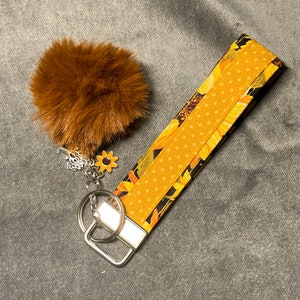 Charming Sunflower Key Fob Wristlet, Key Fob Wristlet, Key Fob with Charms, Keychain, Fabric Key Fob, Wrist Lanyard, Fabric Keychain