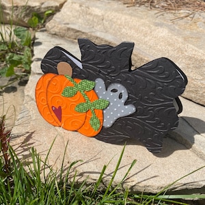 Karta nietoperza na Halloween, Karta w kształcie nietoperza, Karta nietoperza i przyjaciół, Karta z pozdrowieniami na Halloween, Ręcznie wycinana karta z pozdrowieniami