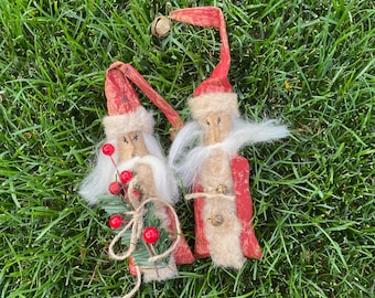 Handmade Primitive Santa Bowl Filler: Coffee Stained Cinnamon Ornament (5.5")