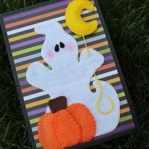Cartão fantasma de Halloween, doce ou travessura, fofo assustador, cartão interno em branco, cartão exclusivo, cartão de feltro, fantasma fofo