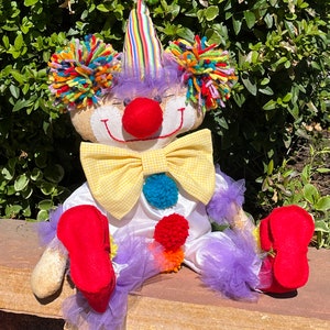 Clown, Rag Doll, Primitive Inspired Rag Doll, Handmade Clown Rag Doll, 24&quot; Rag Doll, Ready to Ship Rag Doll
