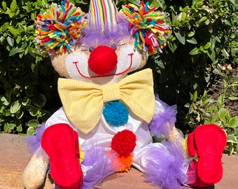 Clown, Rag Doll, Primitive Inspired Rag Doll, Handmade Clown Rag Doll, 24" Rag Doll, Ready to Ship Rag Doll
