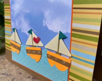 Tarjeta de felicitación de velero en relieve: Tarjeta de barco de papel hecha a mano
