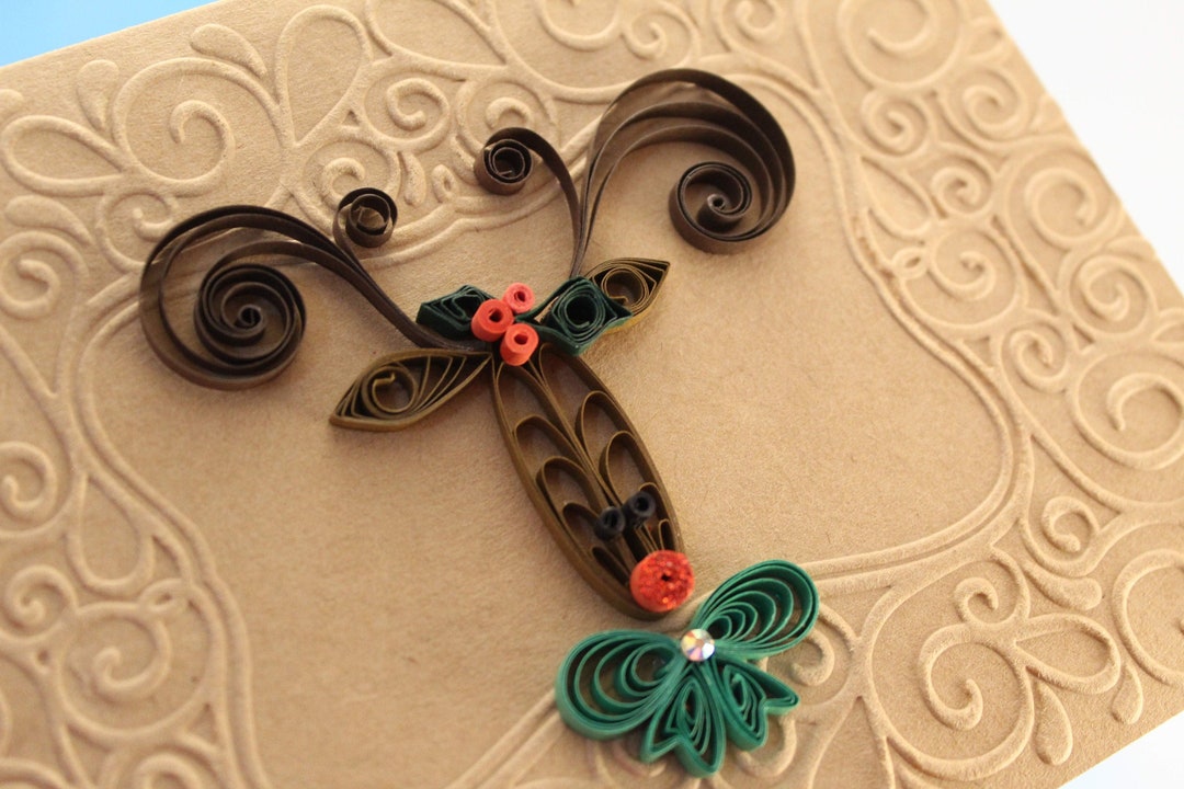 Quilled Reindeer Card, Christmas Card, Holiday Card, Quilled Art