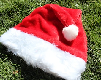 Santa Hat, Simple Santa Hat, Holiday Hat, Fuzzy Santa Hat, One size fits all Santa hat, Christmas Hat