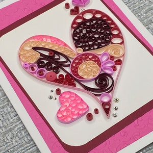 Carte de cœur matelassé, amour matelassé, art matelassé, carte souvenir, carte de fiançailles, carte de Saint-Valentin, carte d’amitié, art papier, carte d’anniversaire