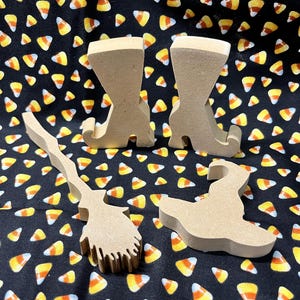 Witch Things, Wooden Broom, Scroll Saw Cuts, Unfinished Witch Boots, Small Witch Hat, Paintable, Halloween Decor, Bowl Filler, Tiered Tray