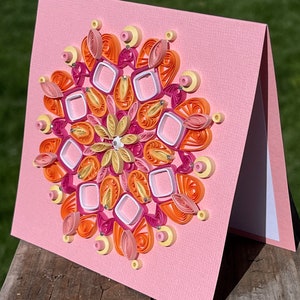 Quilled Mandala Card, Pink and Orange Quilled Card, Quilled Birthday Card, Birthday Card, Floral Card, Greeting Card, Quilled Art, Paper Art