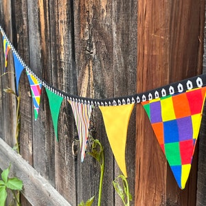 75&quot; Birthday Bunting with Storage Bag, Colorful Bunting, Fabric Bunting, Fabric Banner, Garland, Colorful Flags, Playroom Bunting,Photo Prop