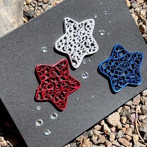 Quilled Sterne Karte. Quilled Sterne, Vierte Juli Karte, Rot, Weiß und Blau Karte, Funkelnde Karte, handgemachte Karte, Quilled Karte, Einzigartige Karte