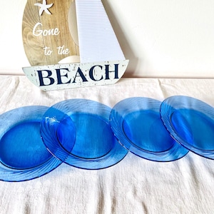 4 Vintage Corelle Festiva Kobalt Blau Salatteller, Pyrex Kobalt Salatteller, Kobalt Pyrex Teller, Kobalt Corelle Swirl Salatteller