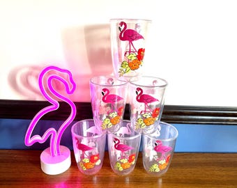 6 Double-Walled Insulated Tropical Flamingo And Hibiscus Mugs