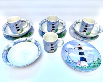 12 Piece Thomson Lighthouse Service for Four, Nautical Luncheon/Breackfast Set