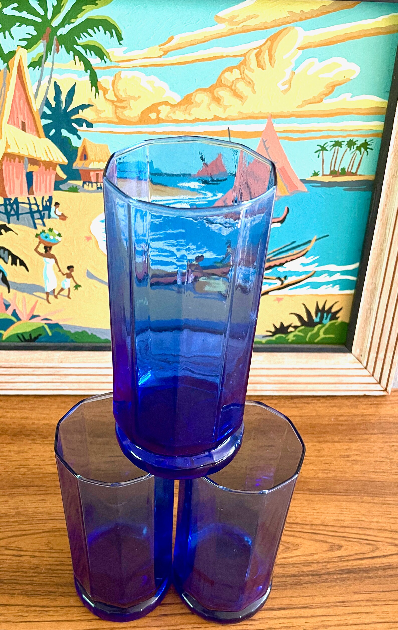 3 ANCHOR HOCKING Essex Cobalt Blue Iced Tea Glasses Anchor Etsy