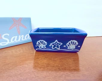 Vintage Seashell Cobalt Blue Mini Ceramic Loaf Pan (World Ceramics Ltd.)