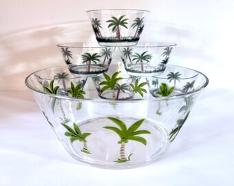 Vintage Acrylic Palm, Beachy Salad Bowl Set, Tropical Motifs | Clear | 7-Piece (Large 10" Dia, 6x 5.5")