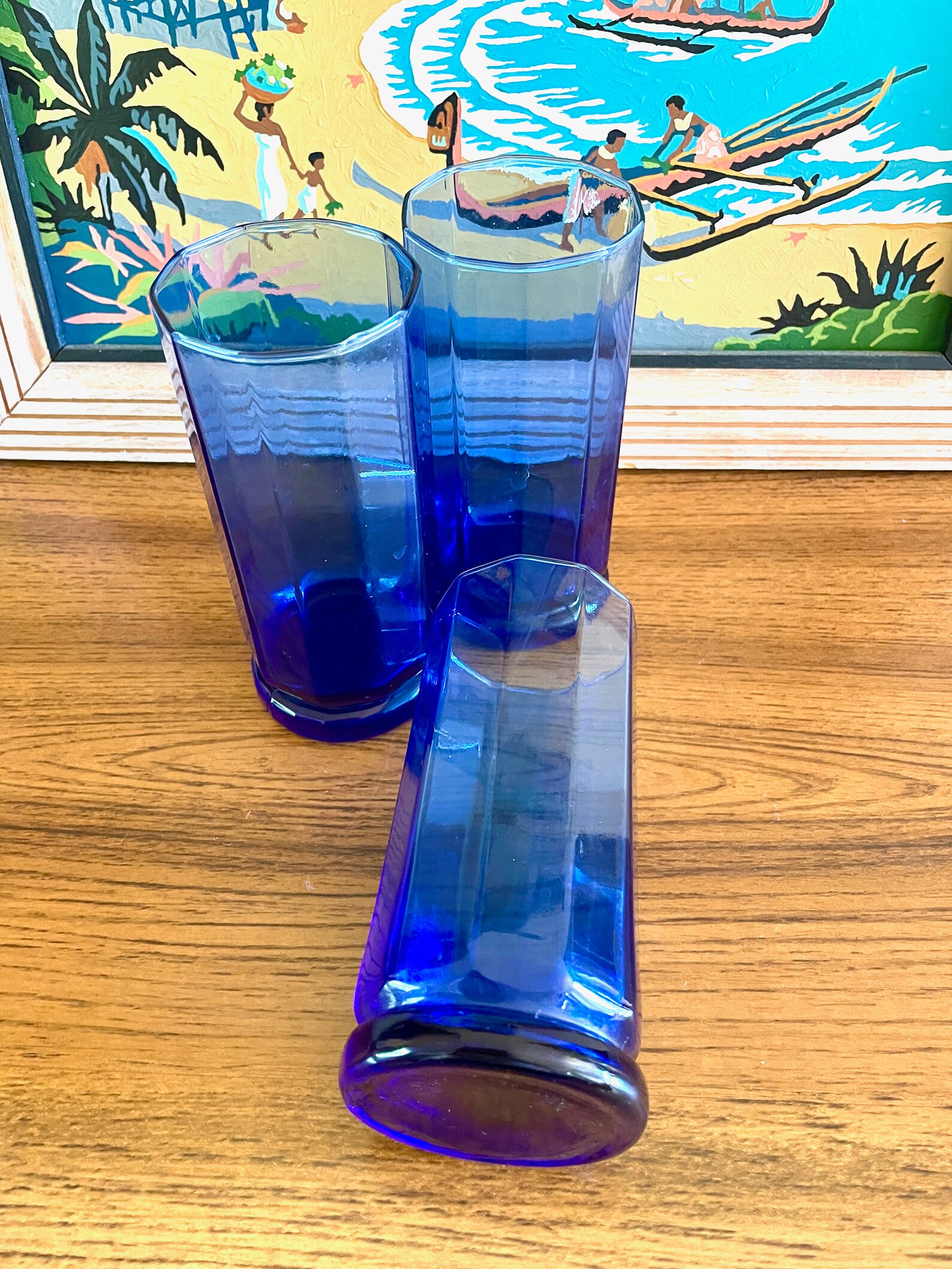 3 ANCHOR HOCKING Essex Cobalt Blue Iced Tea Glasses Anchor Etsy