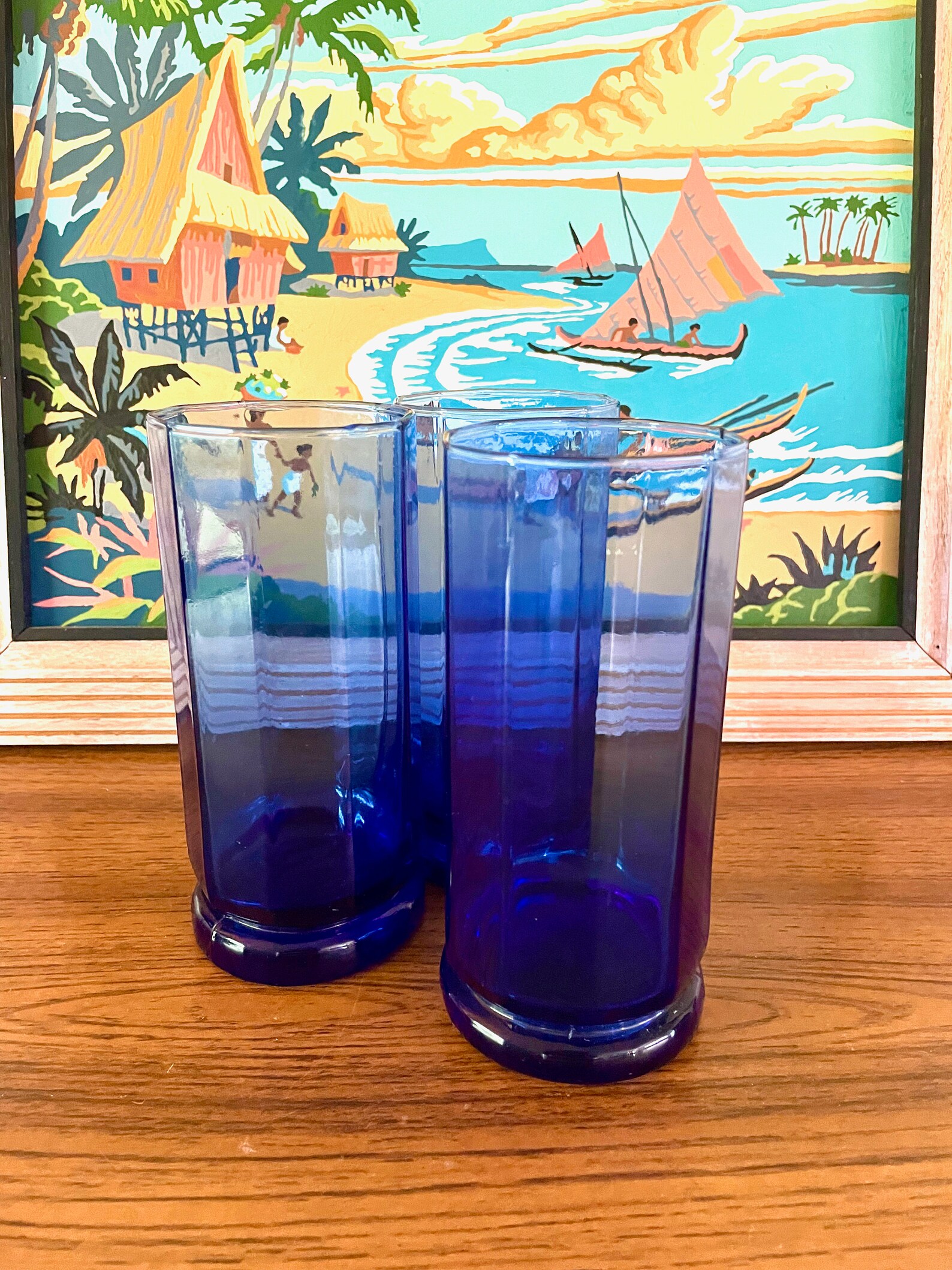 3 ANCHOR HOCKING Essex Cobalt Blue Iced Tea Glasses Anchor Etsy