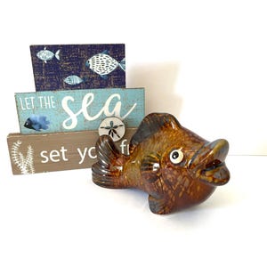 Vintage Drip Glaze Fish Sculpture, 60s Art Pottery Fish Decor, Mid Century Ceramic Fish Decor, Collectible Ceramic Fish Figurine