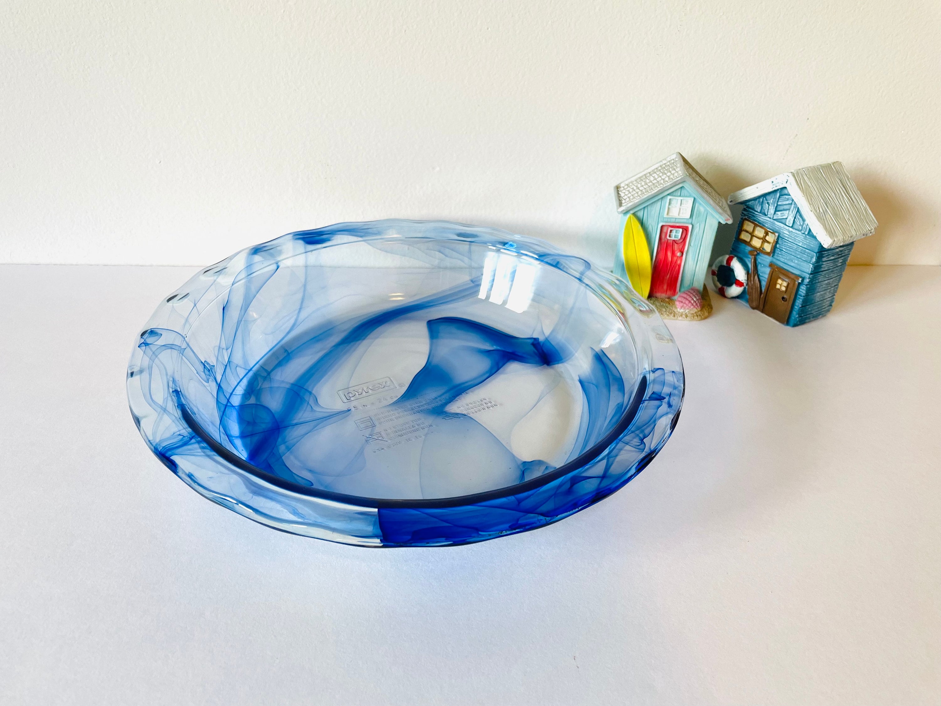 Vintage Pyrex Watercolor Pie Pan, Pyrex Blue Swirl Pie Plate