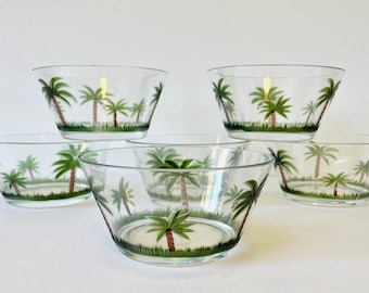 6 Vintage Acrylic Palm Tree Bowls, My Table Talk® Palm Tree Classic Series Bowls, Tropical Bowls, Clear Plastic Tropical Palm Tree Bowls