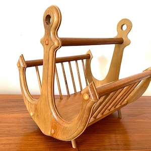 Nautical Magazine Rack, Ship&#39;s Anchor Magazine Holder, Wooden Anchor Magazine Rack, Newspaper Rack, Handcrafted By Henry Reimer