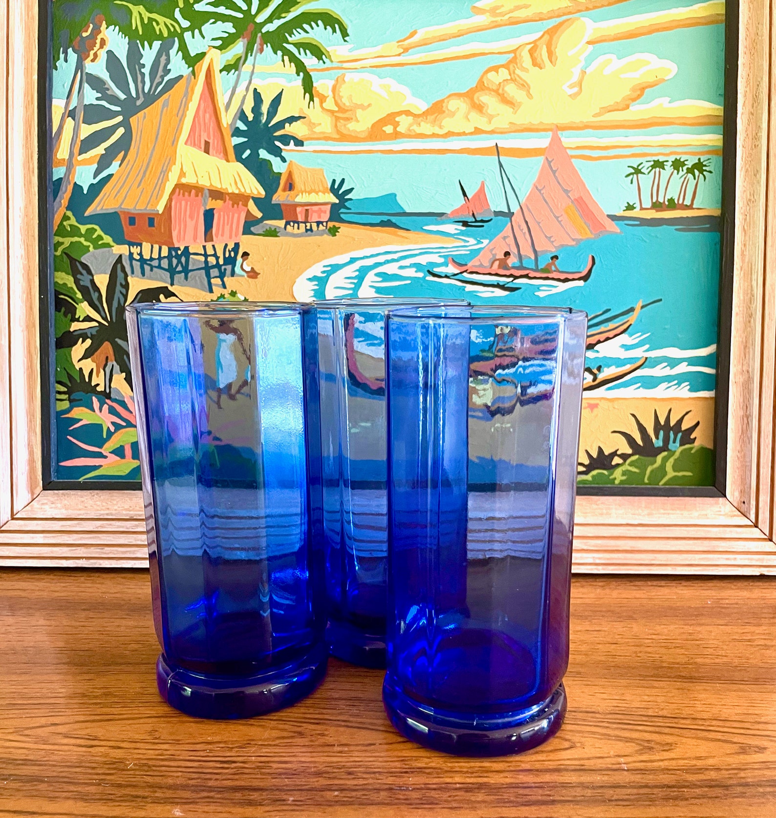 3 ANCHOR HOCKING Essex Cobalt Blue Iced Tea Glasses Anchor Etsy