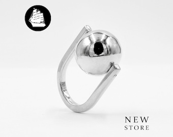 Simple Design Ring For Ladies, Cute Silver Ring For Women, 925 Sterling Silver Handmade In Mexico Taxco, Rotating Bubble, Gift For Her