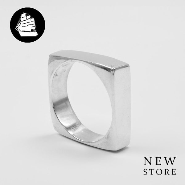 Simple Design Ring For Ladies, Cute Silver Ring For Women, 925 Sterling Silver Handmade In Mexico Taxco, Cube Square Shape, Gift For Her